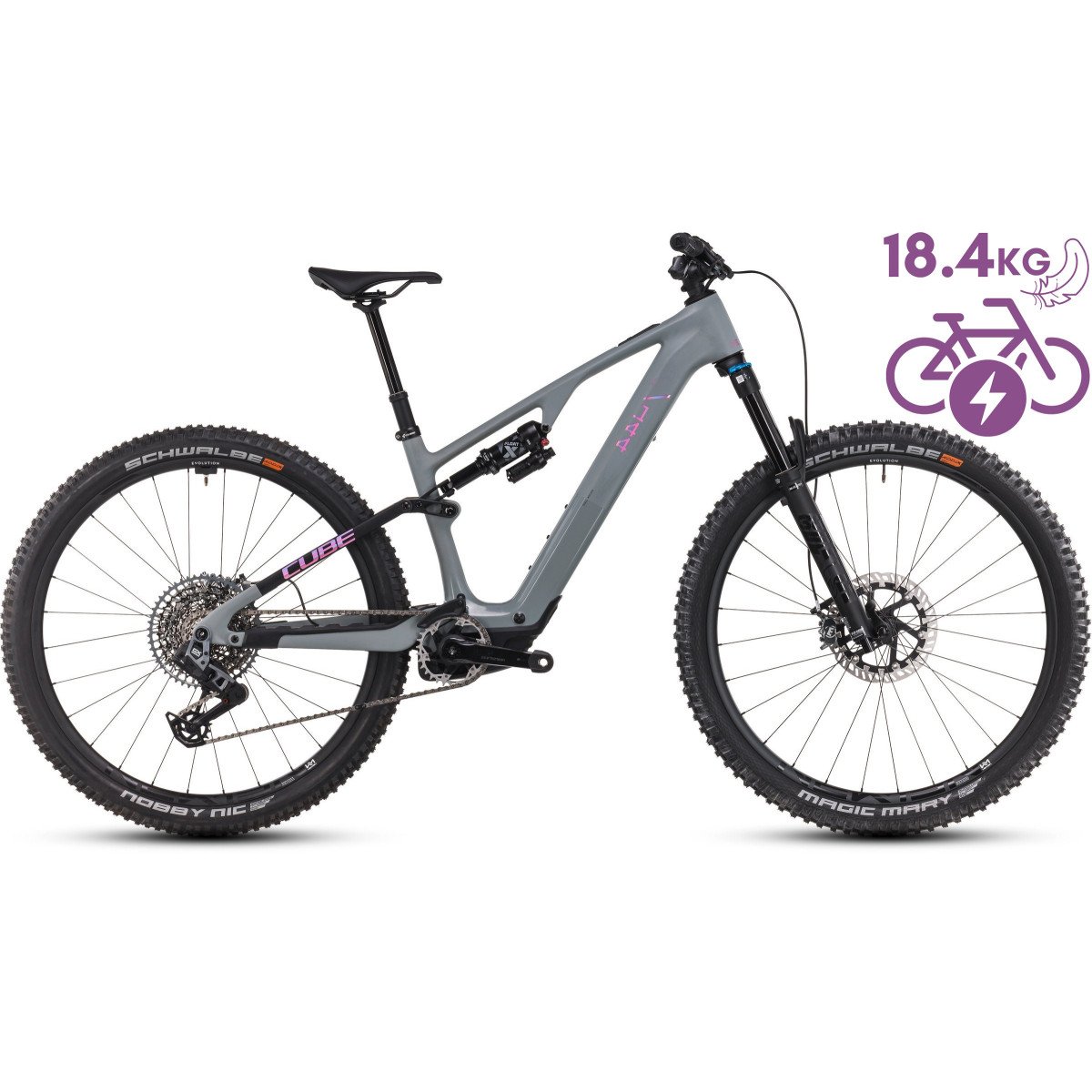 Cube AMS Hybrid ONE44 C:68X TM 400X 29 swampgrey'n'purplereflex 2024 elektrinis kalnų dviratis