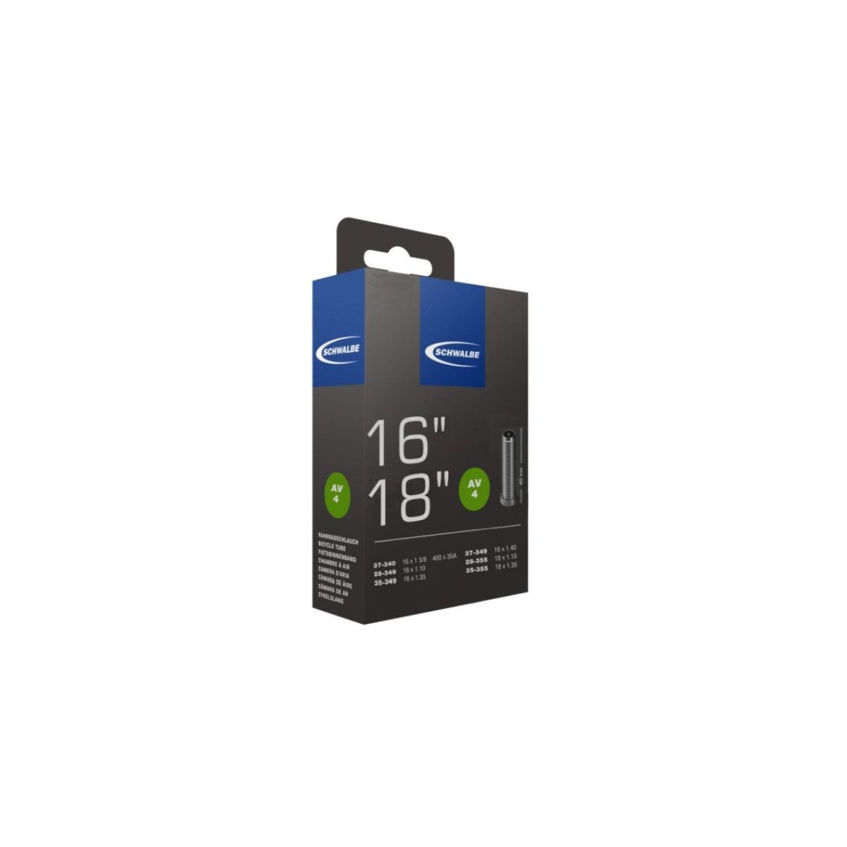 Schwalbe 16 x 1 3/8 - 18 x 1.35 A-V 40 mm 4 dviračio kamera Schwalbe 16 x 1 3/8 - 18 x 1.35 A-V 40 mm 4 dviračio kamera