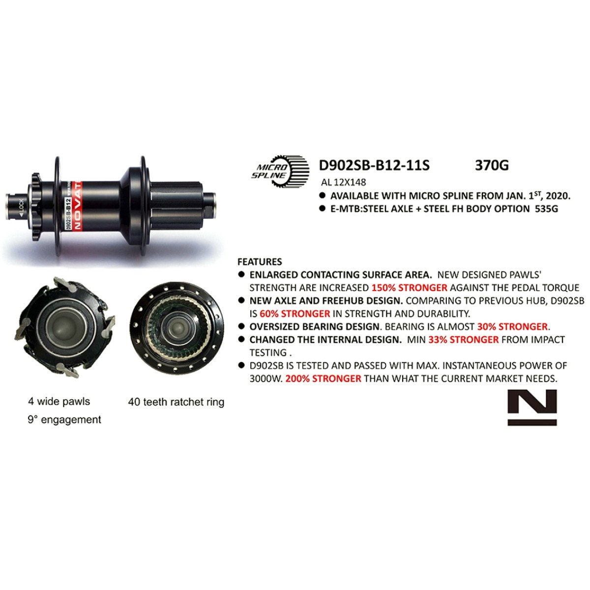 Stebulė galinė Novatec D902SB-B12-S4S-11S E-Bike