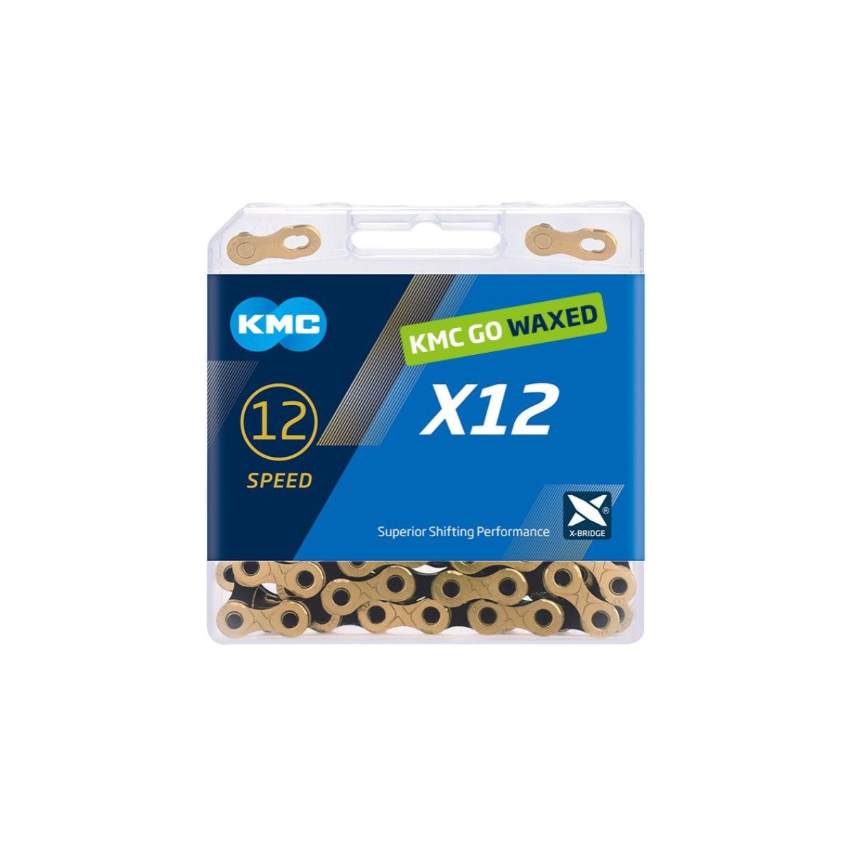 KMC X12 Ti-N Gold/Black Waxed 126L grandinė | 12 pavarų