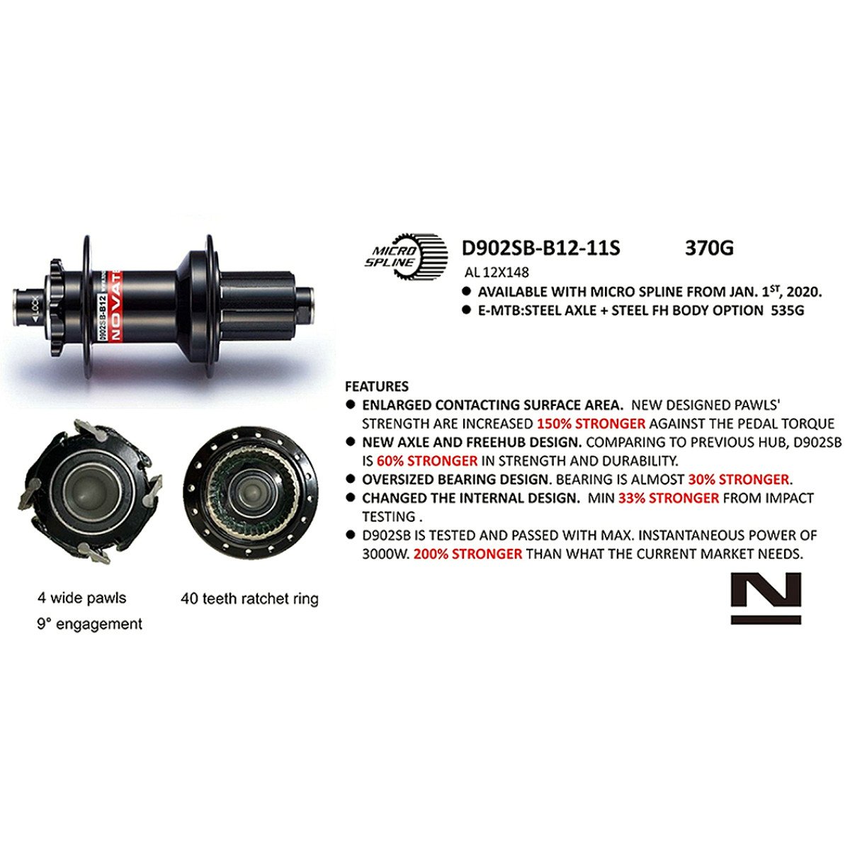 Stebulė galinė Novatec D902SB-CL-B12-A4A-S11