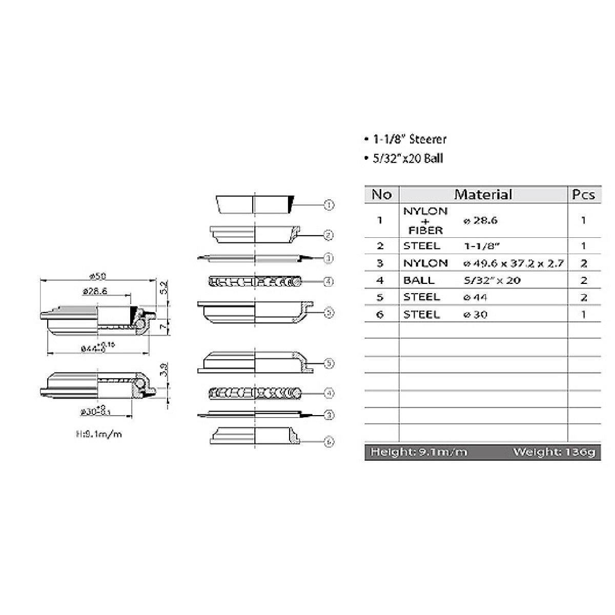 Vairo kolonėlė pusiau integruota besriegė First