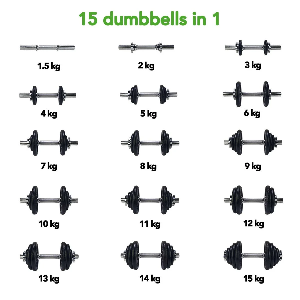 TUNTURI reguliuojamų hantelių rinkinys, 15 kg