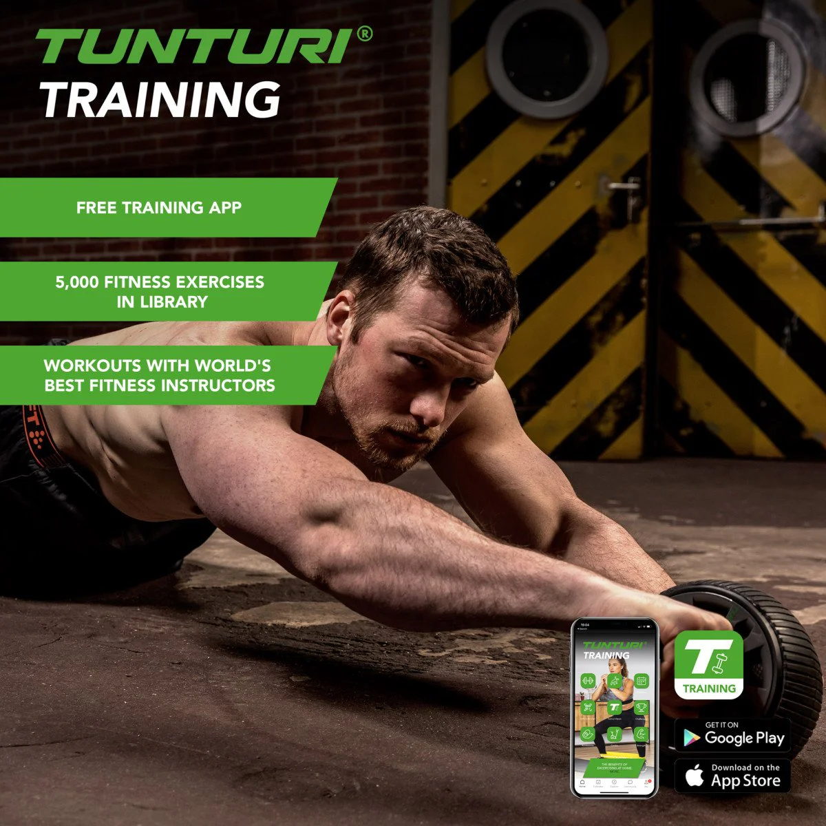 TUNTURI Pro Exercise Wheel Deluxe pilvo preso ratukas su kelių kilimėliu