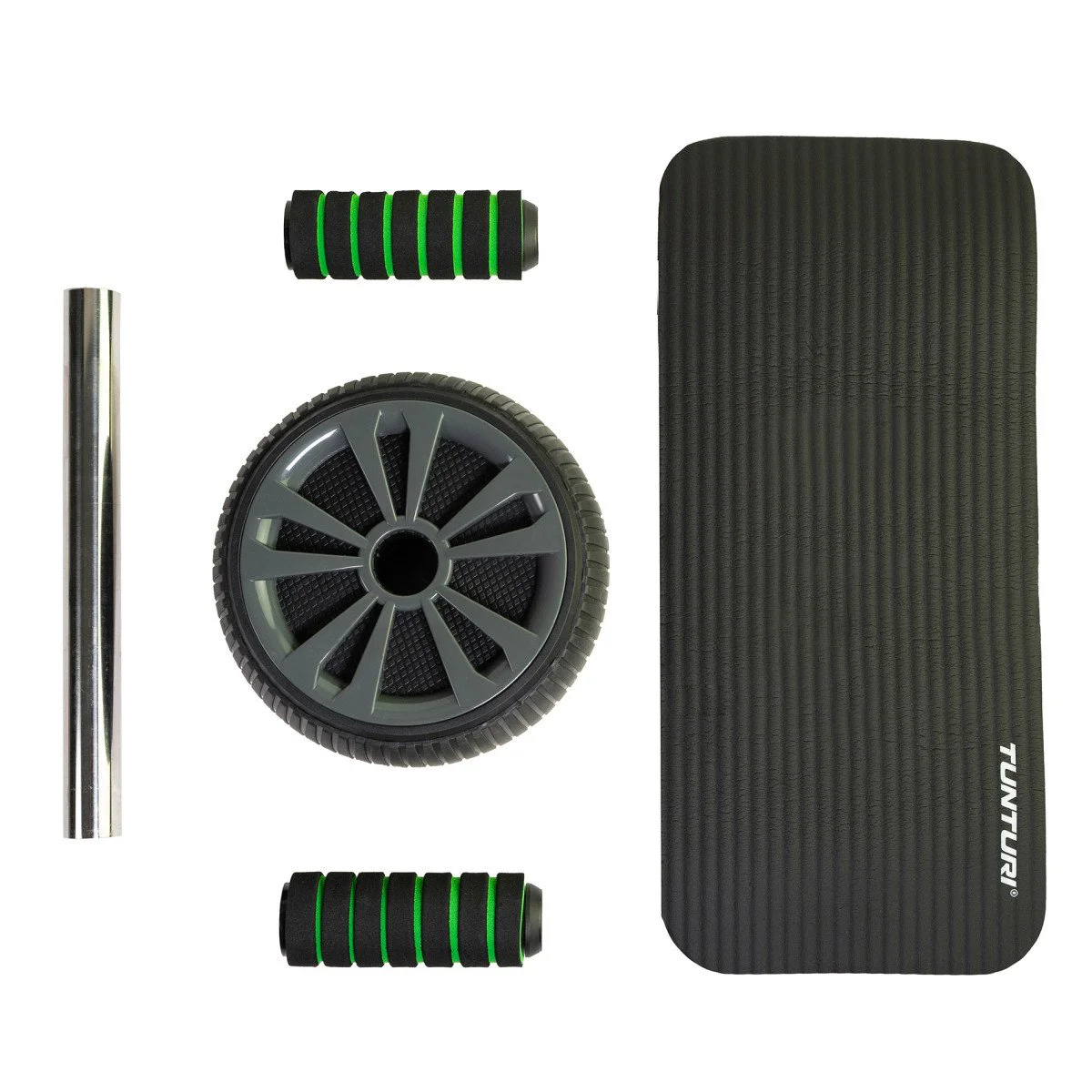 TUNTURI Pro Exercise Wheel Deluxe pilvo preso ratukas su kelių kilimėliu