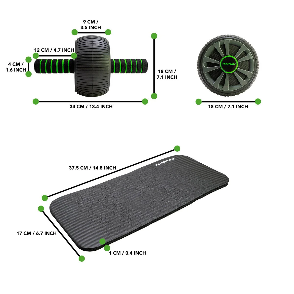 TUNTURI Pro Exercise Wheel Deluxe pilvo preso ratukas su kelių kilimėliu